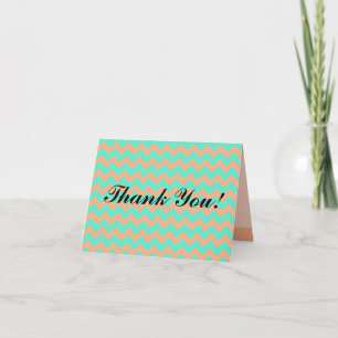 Folded Thank You Card Chevron Seafoam & Salmon
