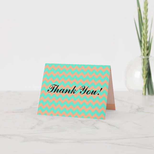 Folded Thank You Card Chevron Seafoam & Salmon (Front)
