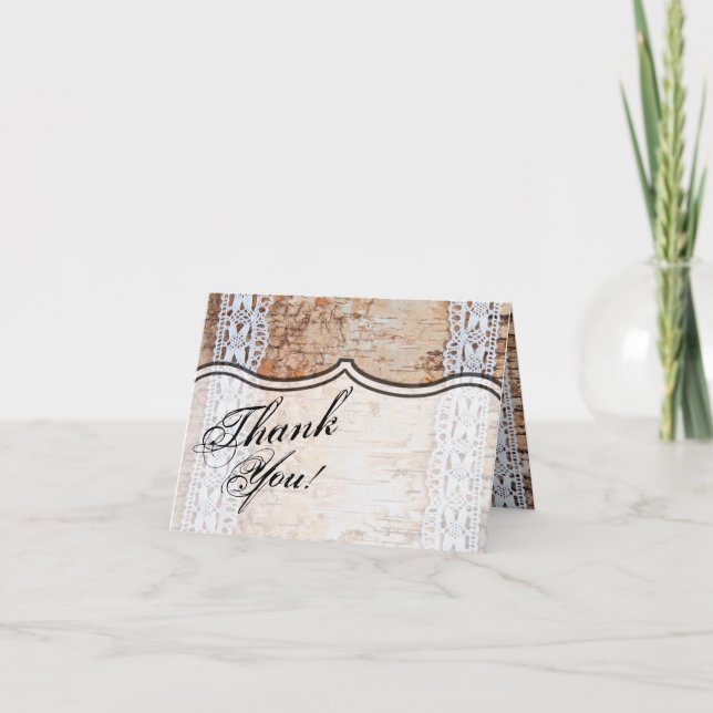 Folded Thank You Card country barn wood lace trim (Front)