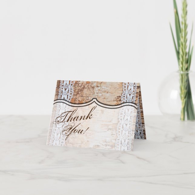 Folded Thank You Card country barn wood lace trim (Front)