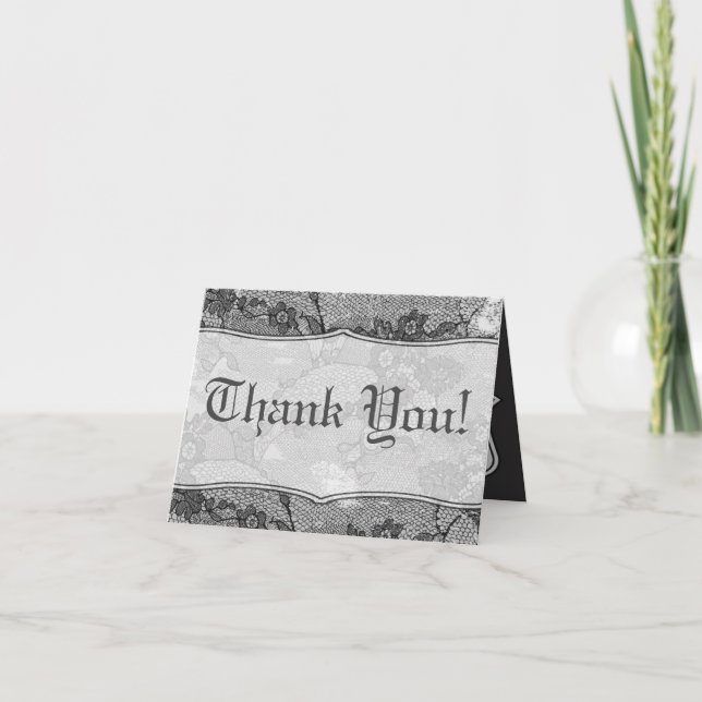 Folded Thank You Card Country Black Lace Print Fab (Front)