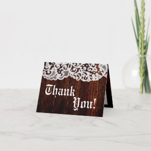 Folded Thank You Card Country Dark Barn Wood Lace