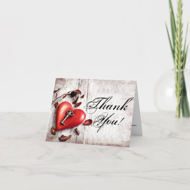 Folded Thank You Card Country Wood Key to my Heart (Front)