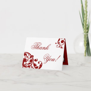 Folded Thank you Card Crimson Red Floral Filigree