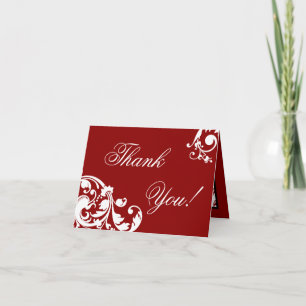 Folded Thank you Card Crimson Red Floral Filigree
