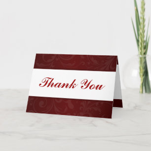 Folded Thank You Card Dark Maroon Grey Swirls Red