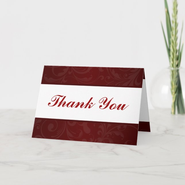 Folded Thank You Card Dark Maroon Grey Swirls Red (Front)