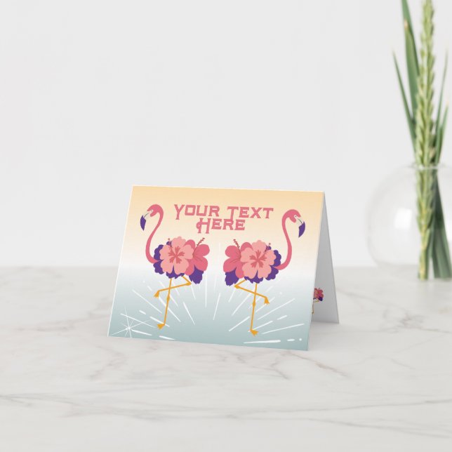 Folded Thank You Card Flamingos Sunset Card (Front)