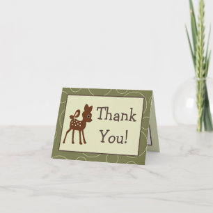 Folded Thank You Card Forrest Animal Owl Deer Bird