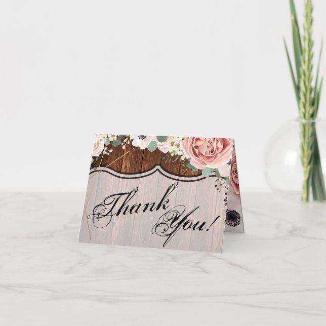 Folded Thank You Card Geometric Garden Barn Wood (Front)