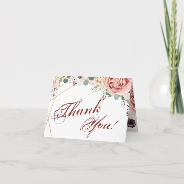 Folded Thank You Card Geometric Garden Rose Anemon (Front)