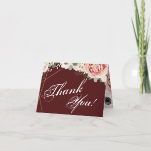 Folded Thank You Card Geometric Garden Rose Wine