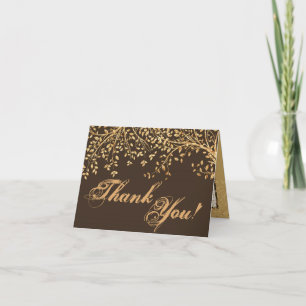 Folded Thank You Card Gold Foil Tree Leaves Autumn