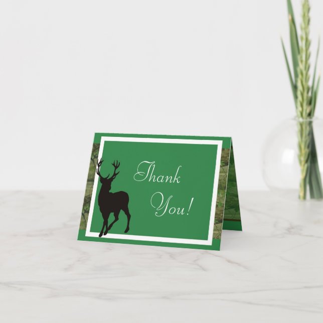 Folded Thank You Card Green Deer and Camo (Front)
