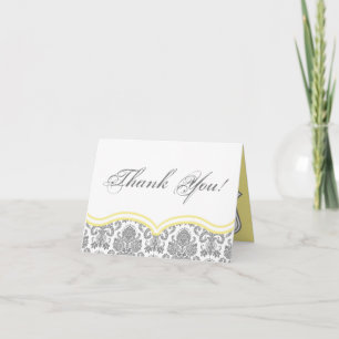 Folded Thank You Card Grey Yellow Damask Lace