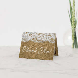 Folded Thank You Card Horse Shoes on Burlap Lace
