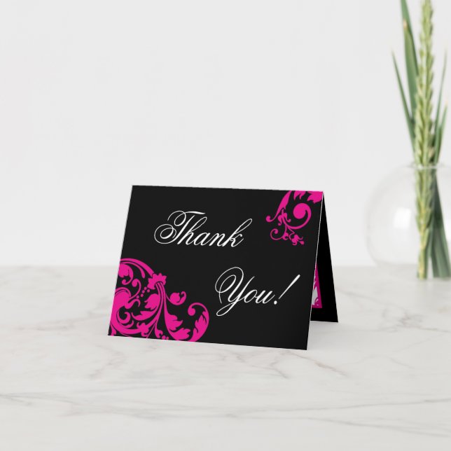 Folded Thank you Card Hot Pink Floral Filigree (Front)