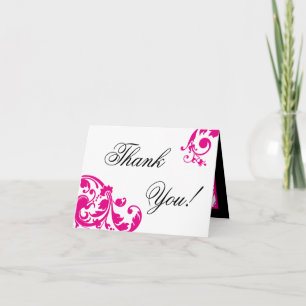 Folded Thank you Card Hot Pink Floral Filigree