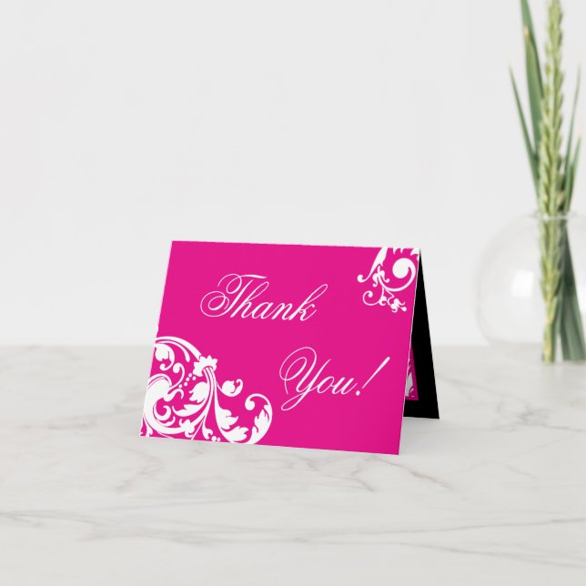 Folded Thank you Card Hot Pink Floral Filigree (Front)