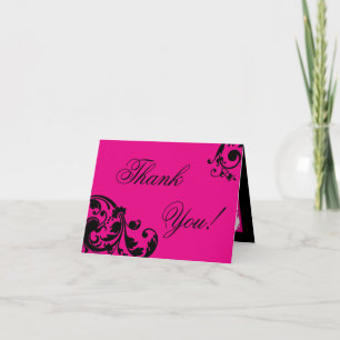Folded Thank you Card Hot Pink Floral Filigree