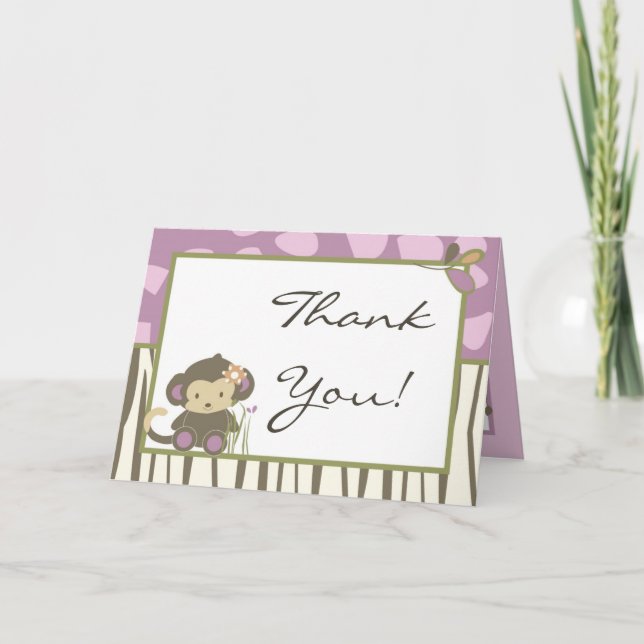 Folded Thank You Card Jacana Girl Jungl Zoo Animal (Front)
