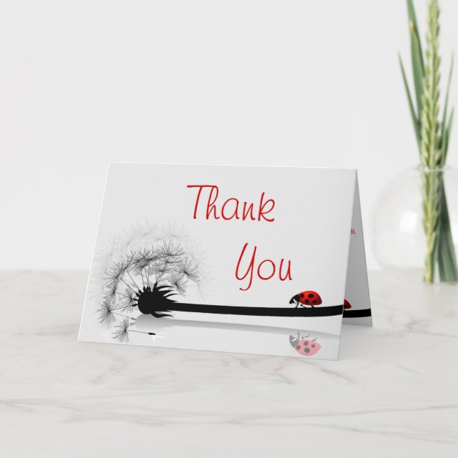 Folded Thank You Card Lady Bug on Dandelion Red Si (Front)