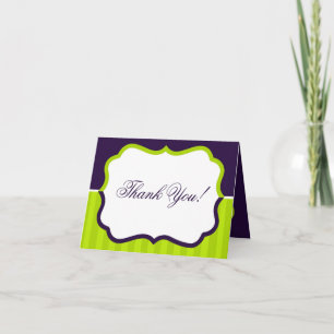 Folded Thank you Card Lime Green & Purple Stripe