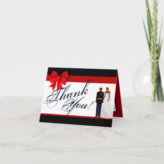 Folded Thank You Card Marine African Ameri Uniform (Front)