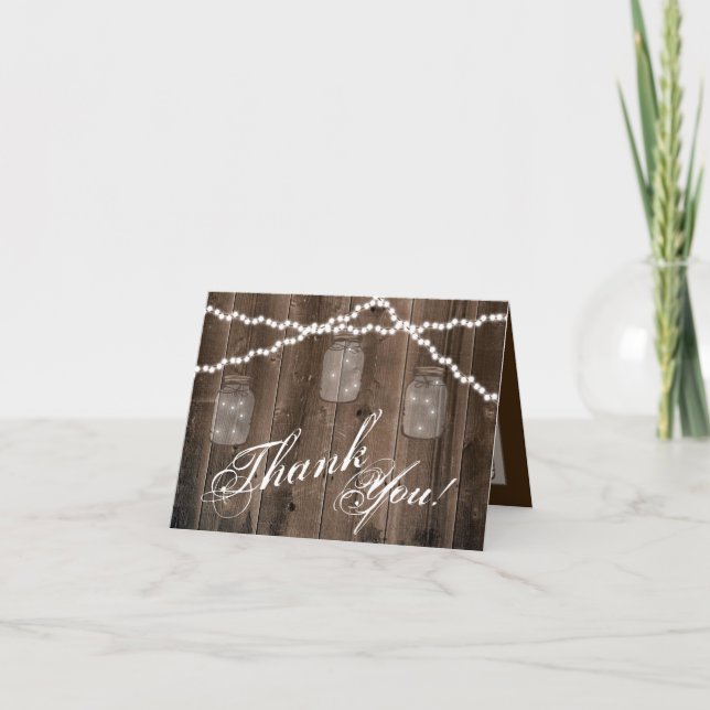 Folded Thank You Card Mason Jar String Lights Barn (Front)