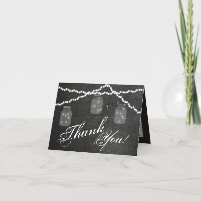 Folded Thank You Card Mason Jar String Lights Chal (Front)