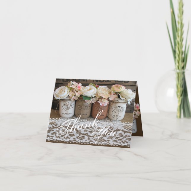 Folded Thank You Card Mason Jars with Roses (Front)