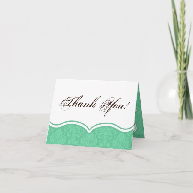 Folded Thank You Card Mint Green White Damask Lace (Front)