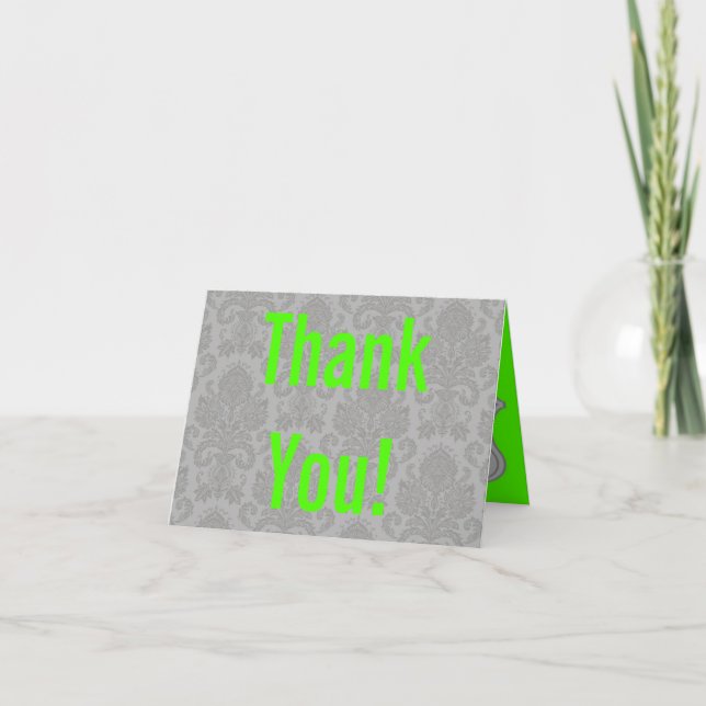 Folded Thank You Card Modern Grey Damask Lace Prin (Front)