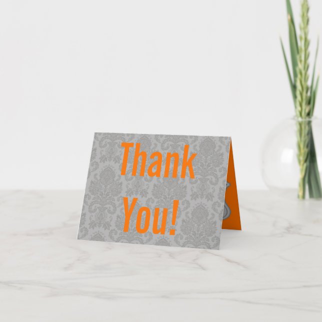 Folded Thank You Card Modern Grey Damask Lace Prin (Front)