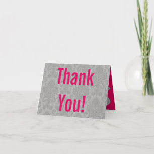 Folded Thank You Card Modern Grey Damask Lace Prin