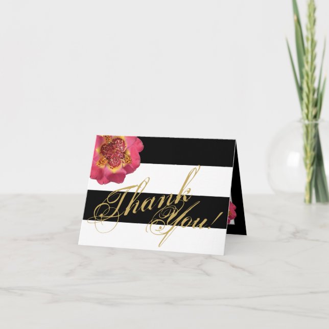 Folded Thank You Card Modern Stripe Black White (Front)