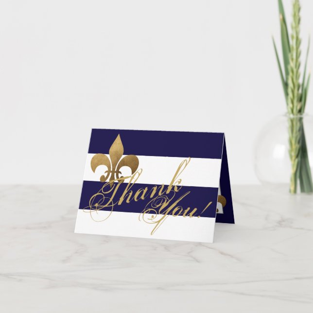 Folded Thank You Card Modern Stripe Navy White (Front)