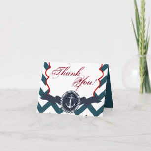 Folded Thank You Card Nautical Anchor Compass Ocea