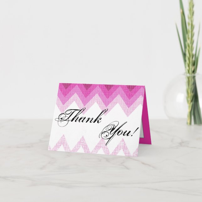 Folded Thank You Card Ombre Pink Chevron (Front)