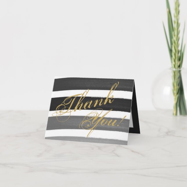 Folded Thank You Card Ombre Stripe Black Line Fad (Front)