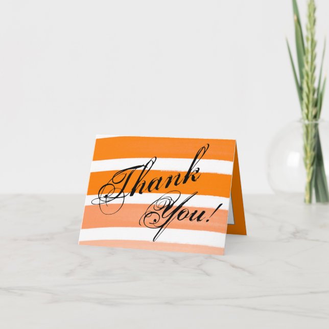Folded Thank You Card Ombre Stripe Orange Line Fad (Front)