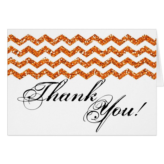 Folded Thank You Card Orang Glitter Chevron Stripe (Front Horizontal)