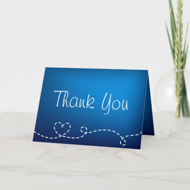 Folded Thank You Card Paper Plane Flying Blue loop (Front)