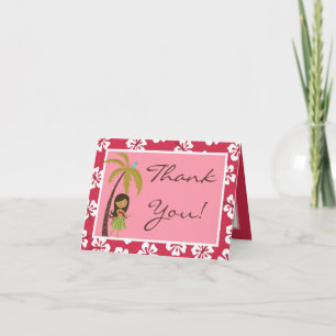 Folded Thank you Card Pink Hawaiian Luau Tropical