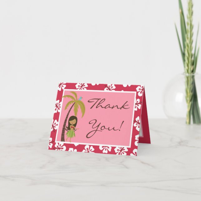 Folded Thank you Card Pink Hawaiian Luau Tropical (Front)