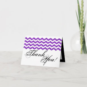 Folded Thank You Card Purpl Glitter Chevron Stripe