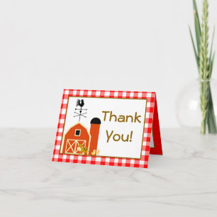 Folded Thank You Card Red Barn Farm Animals