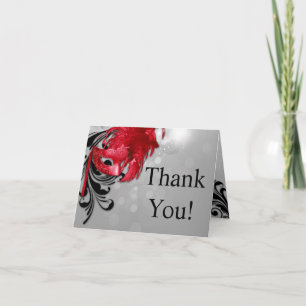 Folded Thank You Card Red on Silver Masquerade