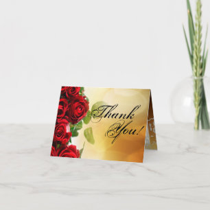 Folded Thank You Card Red Rose Bouquet Bridal Flow