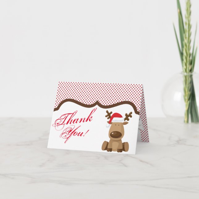 Folded Thank You Card Reindeer Christmas XMAS Polk (Front)